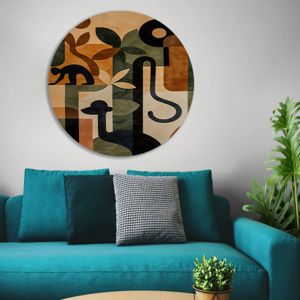Stilistische Dieren en Planten in Abstract Ontwerp forex muurcirkel