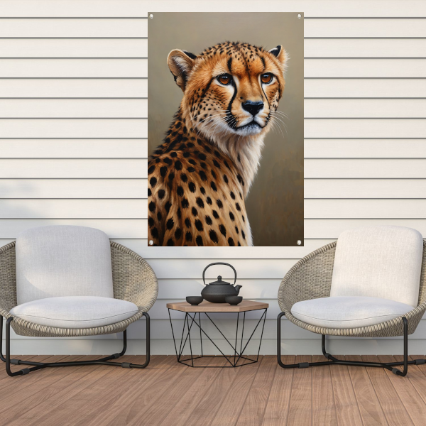 Hyperrealistisch Olieverf Cheetah Portret tuinposter