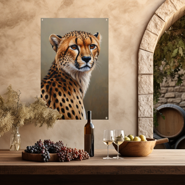 Hyperrealistisch Olieverf Cheetah Portret tuinposter