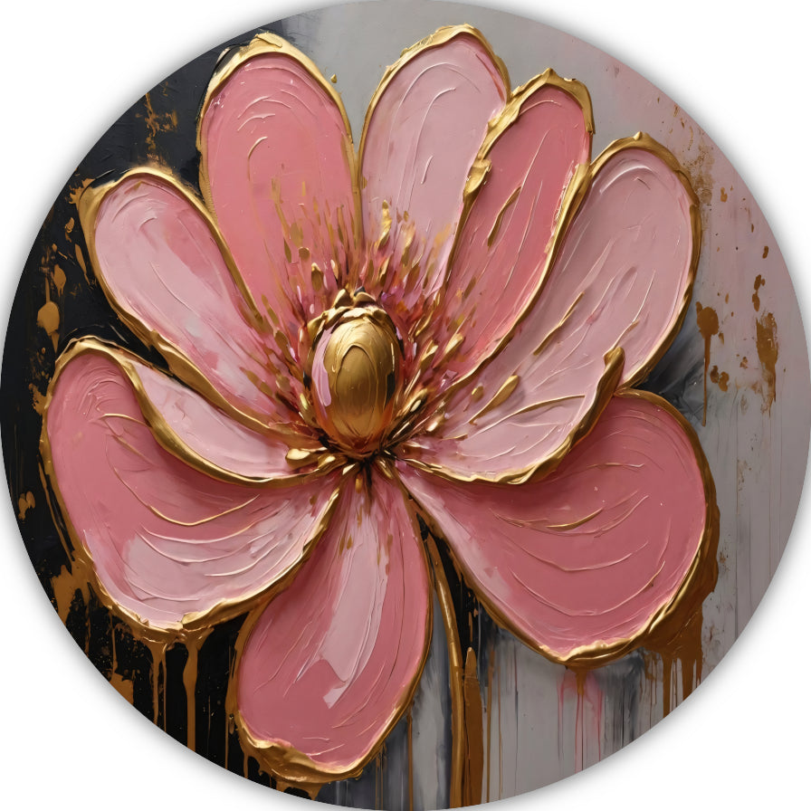 Roze Bloesem met Gouden Accenten aluminium muurcirkel