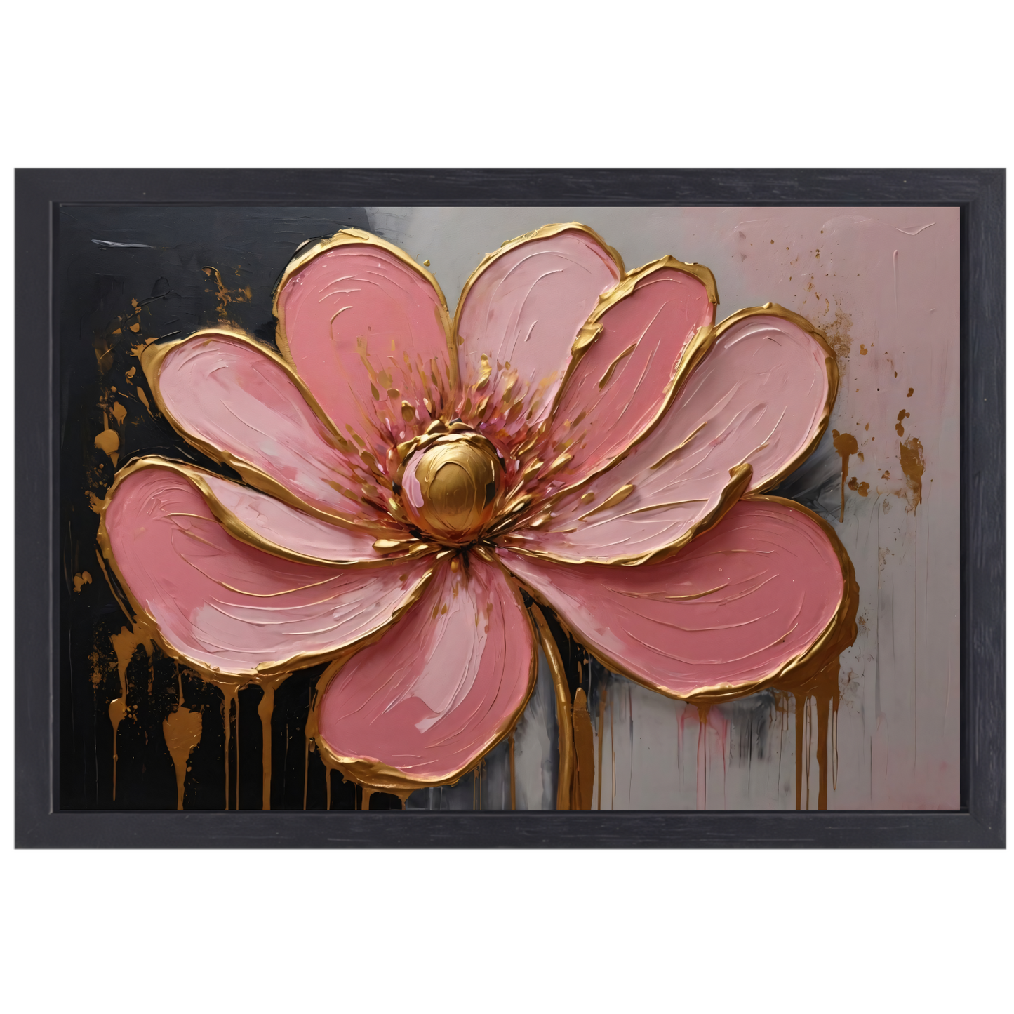 Roze Bloesem met Gouden Accenten canvas met baklijst
