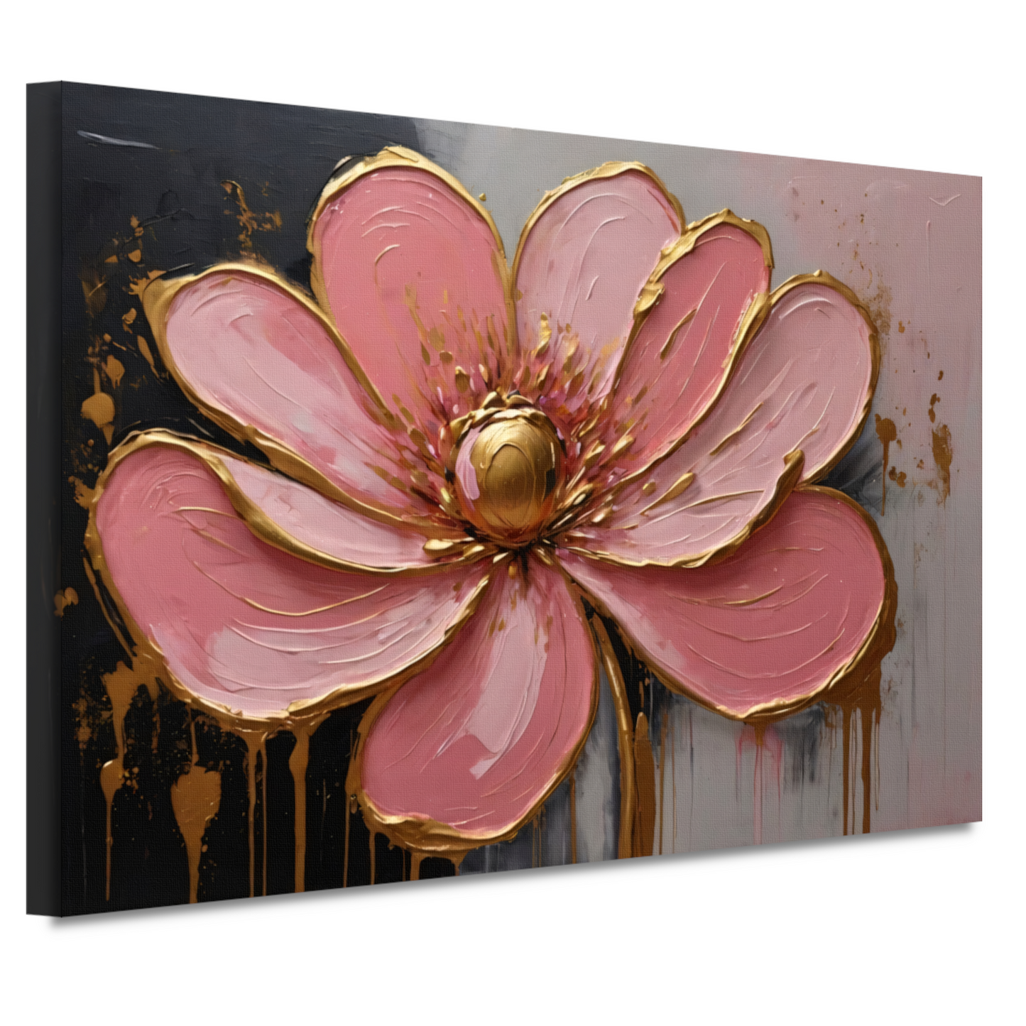 Roze Bloesem met Gouden Accenten canvas