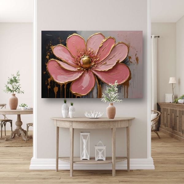 Roze Bloesem met Gouden Accenten poster