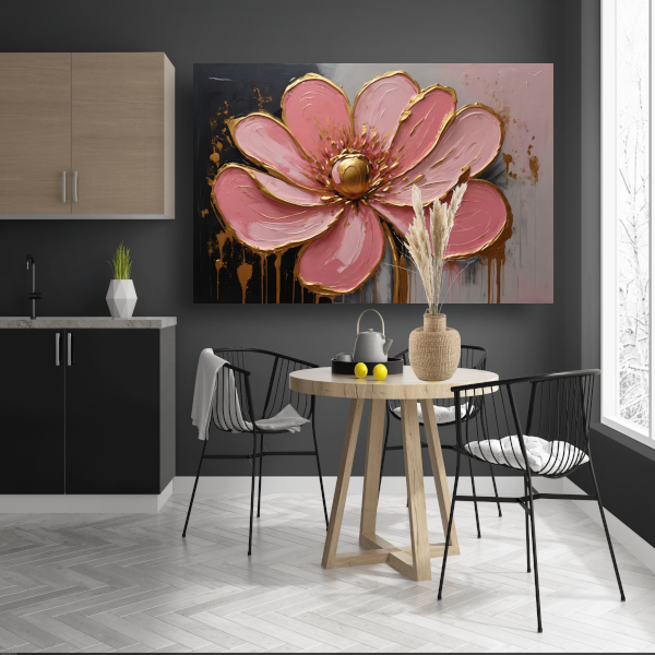 Roze Bloesem met Gouden Accenten poster