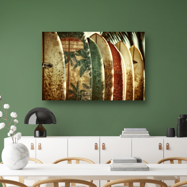 Sepia Surfplanken en Palmbladeren Collage poster