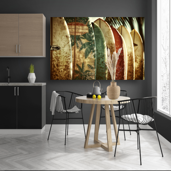 Sepia Surfplanken en Palmbladeren Collage canvas