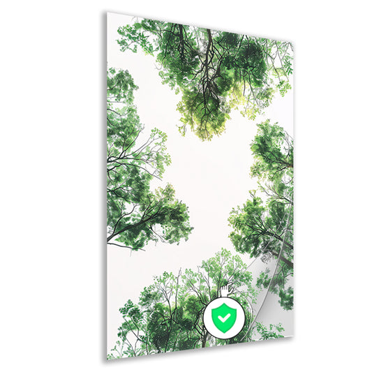 Zwart-wit foto van boomtoppen in het bos poster