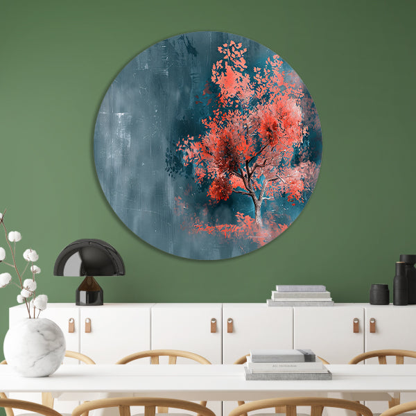 Prachtige digitale kunst van kleurrijke boom aluminium muurcirkel