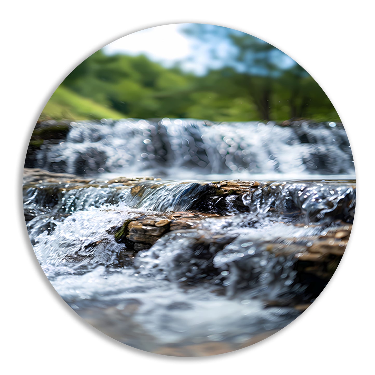 Monochrome Waterval in het Bos aluminium muurcirkel