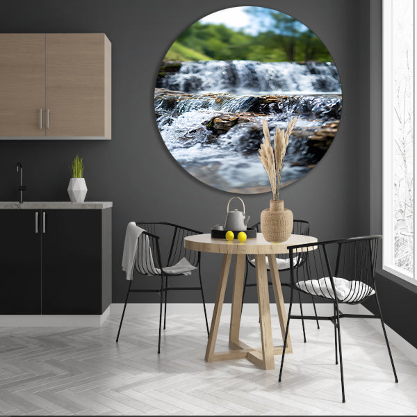 Monochrome Waterval in het Bos aluminium muurcirkel