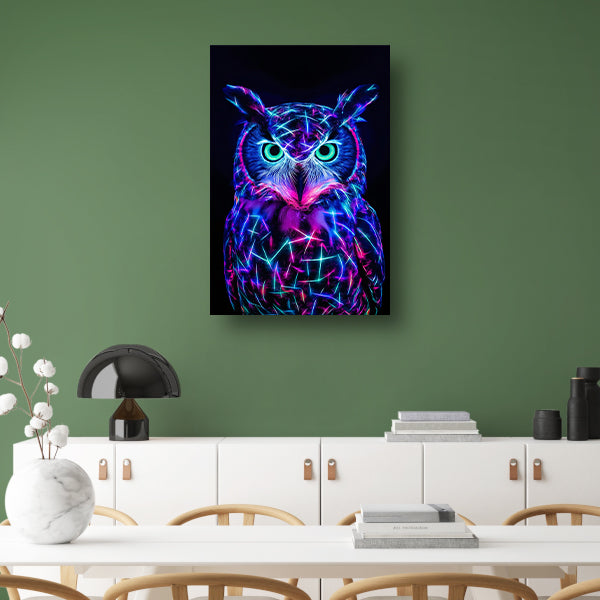 Neon uil met holografische kleuren poster