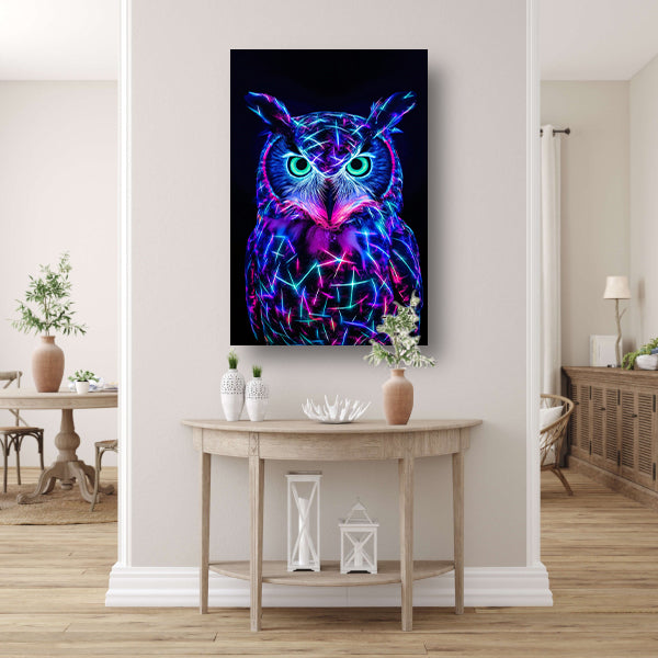 Neon uil met holografische kleuren poster