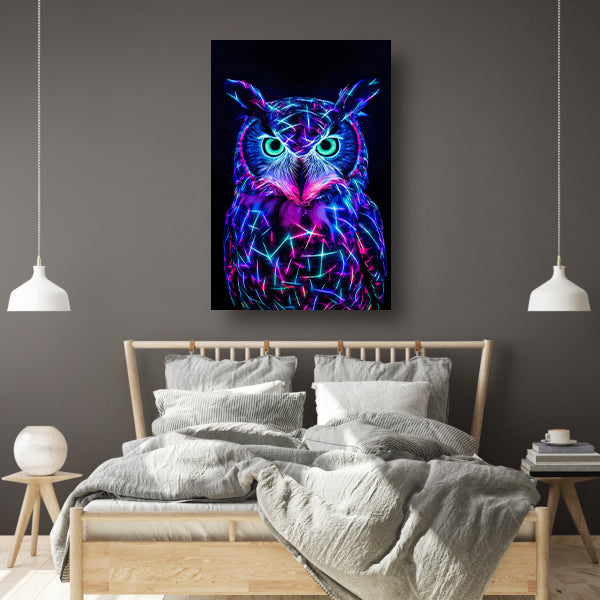 Neon uil met holografische kleuren poster