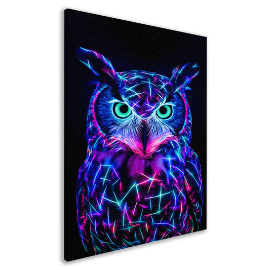Neon uil met holografische kleuren  canvas