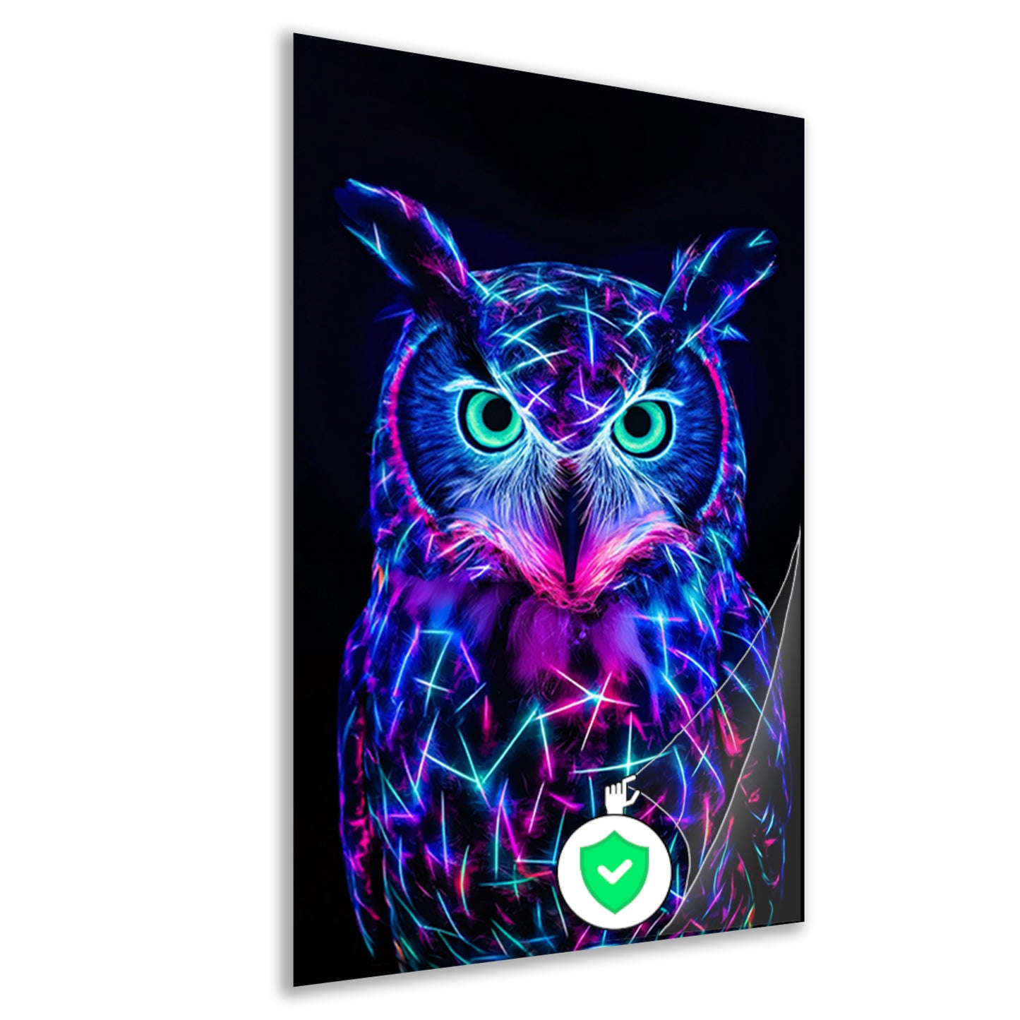 Neon uil met holografische kleuren poster
