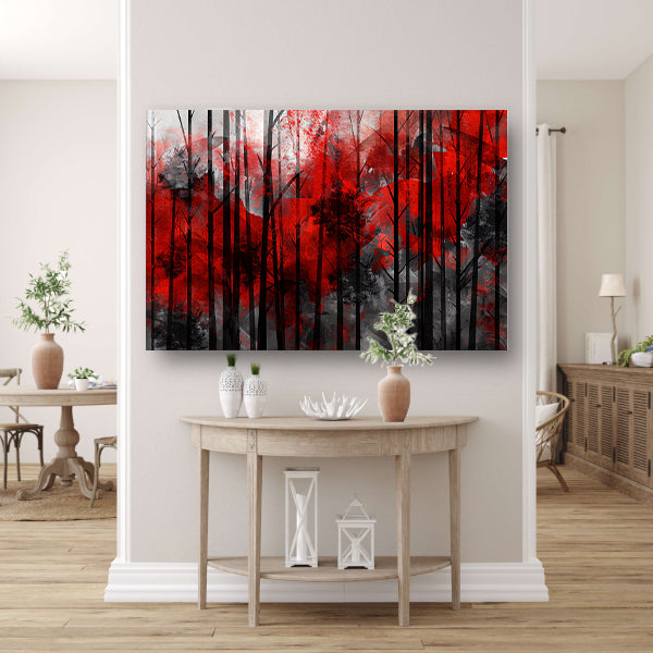 Abstract boslandschap met rode en zwarte kleuren canvas