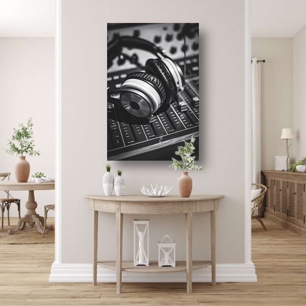 Zwart-wit foto studio koptelefoon canvas