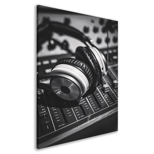 Zwart-wit foto studio koptelefoon canvas