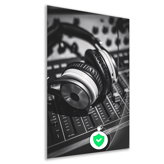 Zwart-wit foto studio koptelefoon poster