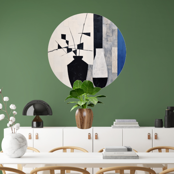 Monochrome Vazen en Dynamische Bloemen forex muurcirkel