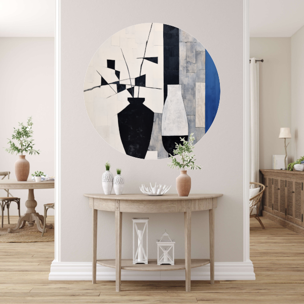 Monochrome Vazen en Dynamische Bloemen forex muurcirkel