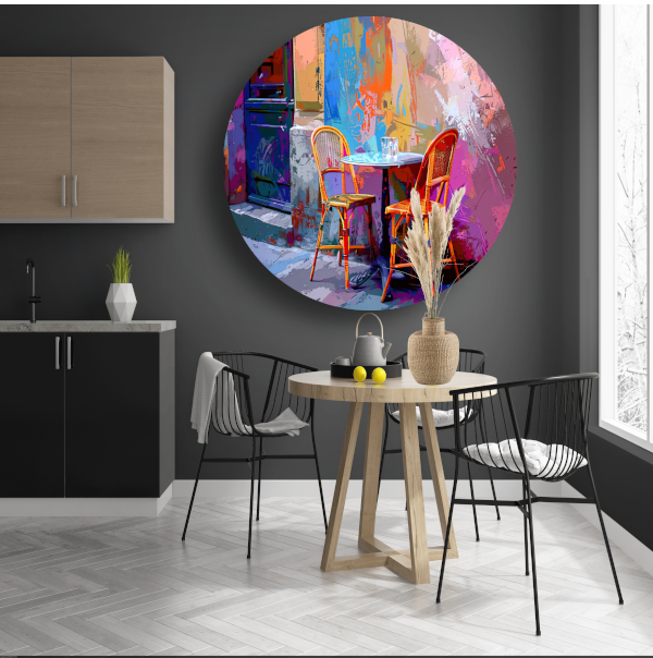 Minimalistisch interieur met twee stoelen en tafel forex muurcirkel