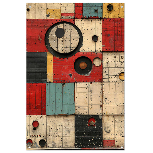 Abstract Kleurrijk Geometrische Houtkunst tuinposter