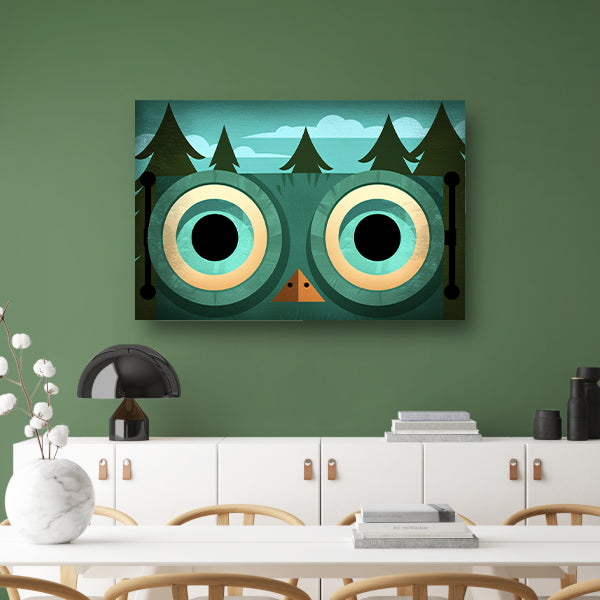 Minimalistische uil met bosachtergrond poster