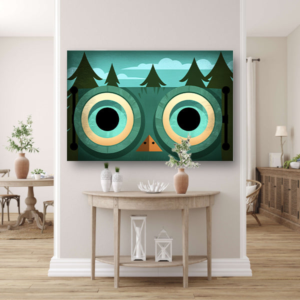 Minimalistische uil met bosachtergrond canvas