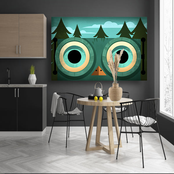 Minimalistische uil met bosachtergrond canvas