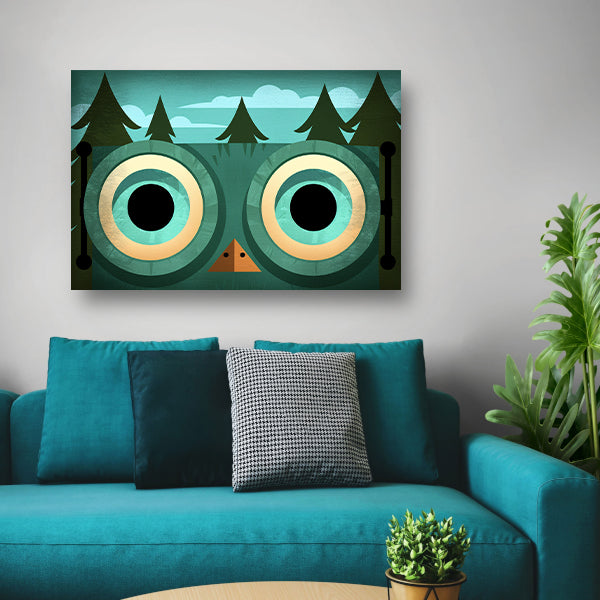 Minimalistische uil met bosachtergrond acrylglas