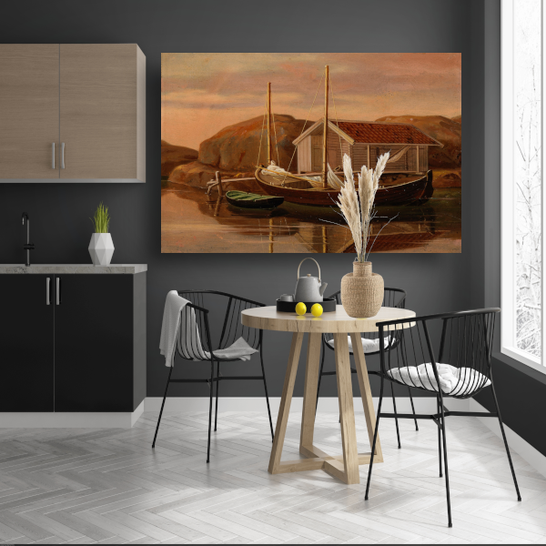 Kade en botenloods - Wilhelm von Wright canvas met baklijst