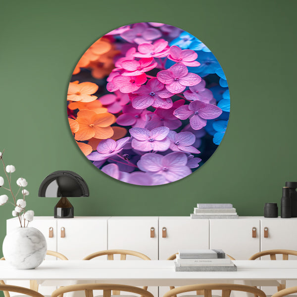 Kleurrijk Bloemenzee in Modern Jasje aluminium muurcirkel