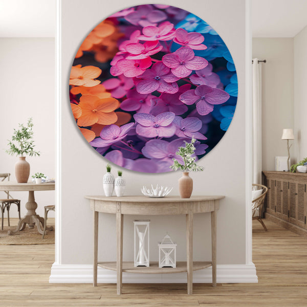 Kleurrijk Bloemenzee in Modern Jasje aluminium muurcirkel