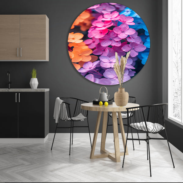 Kleurrijk Bloemenzee in Modern Jasje aluminium muurcirkel