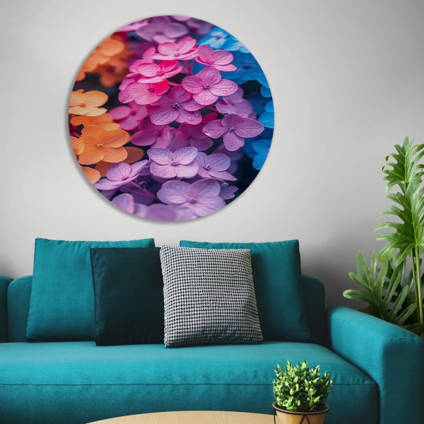 Kleurrijk Bloemenzee in Modern Jasje aluminium muurcirkel
