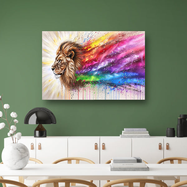 Majestueuze leeuw met kleurrijke regenboog manen canvas