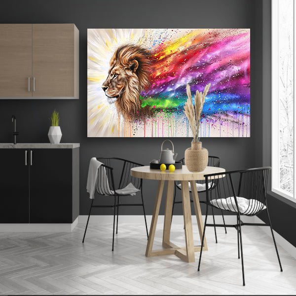 Majestueuze leeuw met kleurrijke regenboog manen canvas