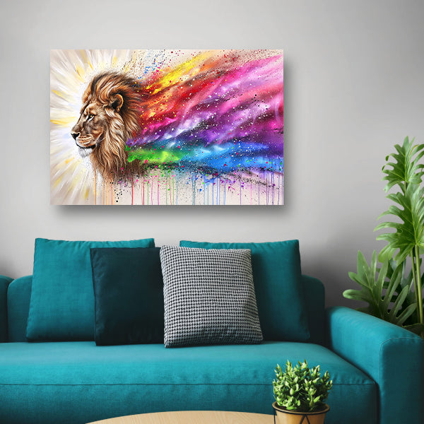 Majestueuze leeuw met kleurrijke regenboog manen canvas