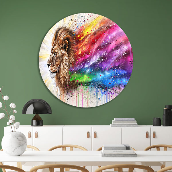 Majestueuze leeuw met kleurrijke regenboog manen forex muurcirkel