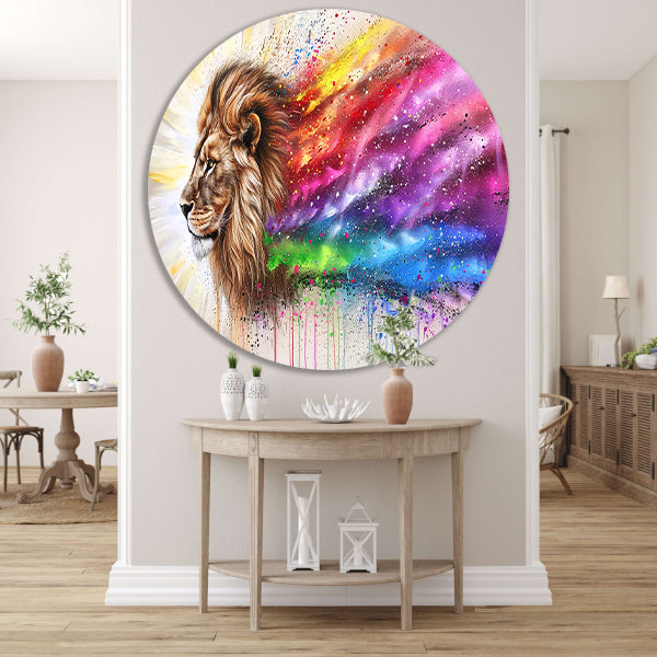 Majestueuze leeuw met kleurrijke regenboog manen forex muurcirkel