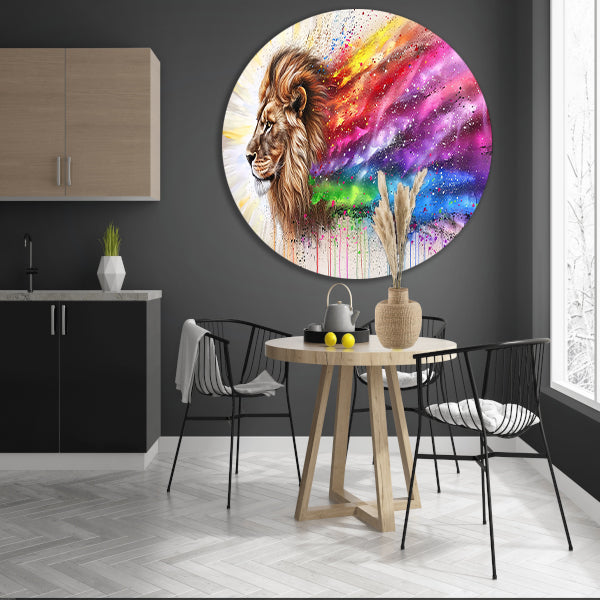 Majestueuze leeuw met kleurrijke regenboog manen forex muurcirkel