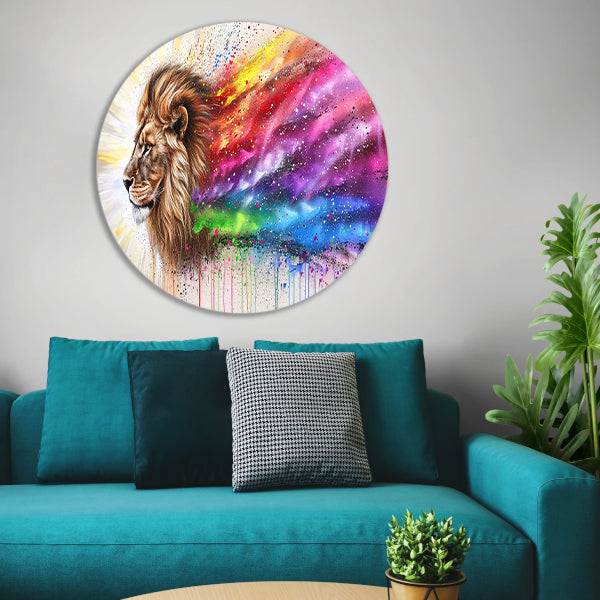 Majestueuze leeuw met kleurrijke regenboog manen forex muurcirkel
