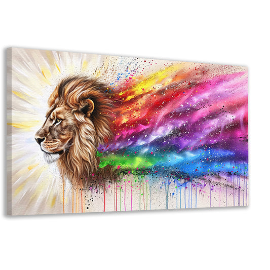 Majestueuze leeuw met kleurrijke regenboog manen canvas