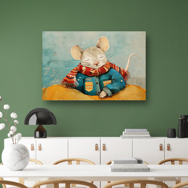 Kleurrijke muis met warme sjaal canvas