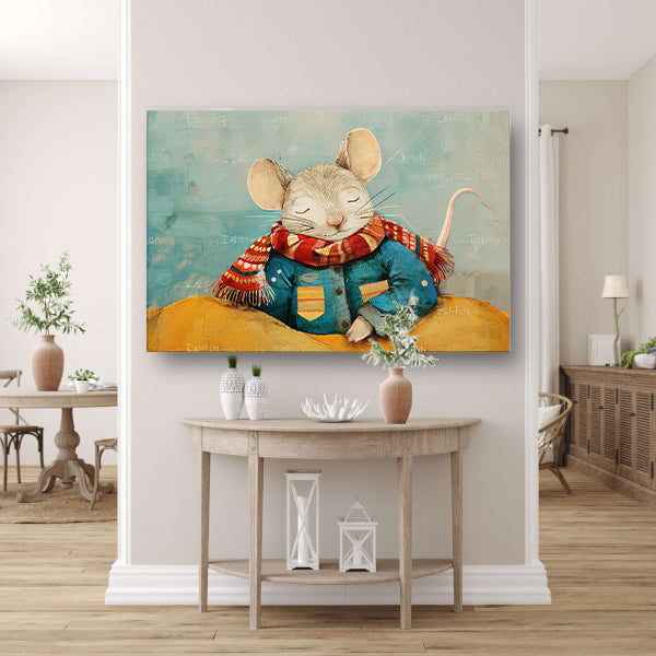 Kleurrijke muis met warme sjaal canvas