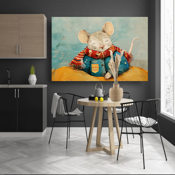 Kleurrijke muis met warme sjaal canvas