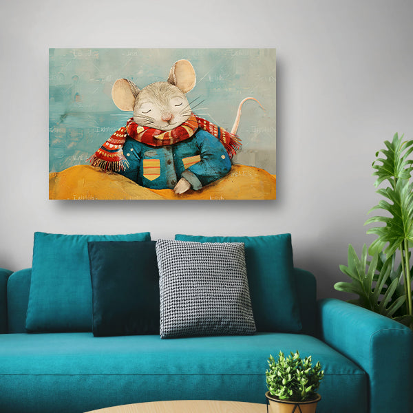 Kleurrijke muis met warme sjaal canvas