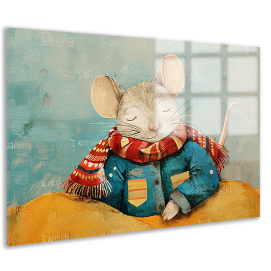 Kleurrijke muis met warme sjaal   acrylglas