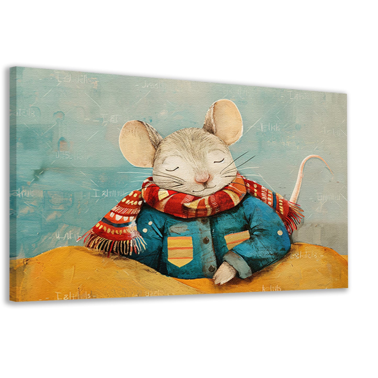 Kleurrijke muis met warme sjaal canvas